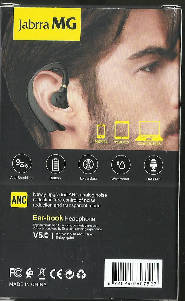 سماعة رأس بلوتوث  سماعة رأس مع ميكروفون، سماعة بلوتوث بأذن واحدة للجري والقيادة فجأة (أسود)