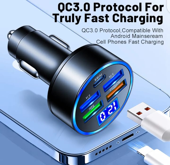 شاحن سيارة 4 منافذ  usb وعدد 1 تاب سي