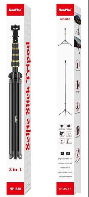 حامل ثلاثي القوائم محمول NP-688 من NeePho، حامل ثلاثي القوائم بطول 210 سم/يمكن طية الى 57 سم للهاتف والكاميرا، حامل ثلاثي القوائم للهاتف مع حامل للهاتف، حامل ثلاثي القوائم للهاتف للتسجيل والبث المباشر ومقاطع الفيديو