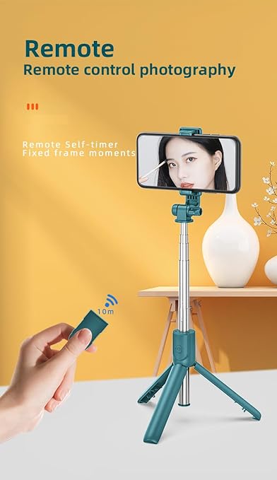 【حامل ثلاثي القوائم لعصا السيلفي 4 في 1】عصا سيلفي وحامل ثلاثي القوائم هيكل متكامل، وهو سهل الحمل والتشغيل. عصا سيلفي ثلاثية القوائم مع جهاز تحكم لاسلكي قابل للفصل، مما يجعل من السهل التقاط الصور الذاتية أو الصور الجماعية أو تسجيل