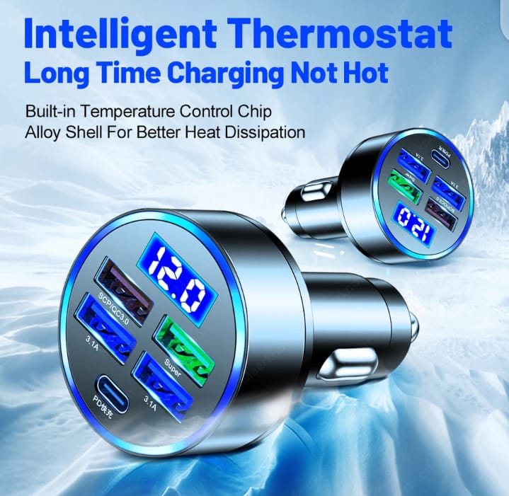 شاحن سيارة 4 منافذ  usb وعدد 1 تاب سي