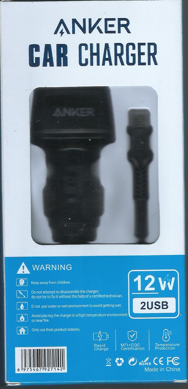 شاحن انكر للسيارة  2 مخرج يو اس بي 12 واط