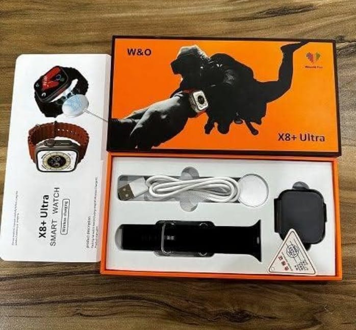 ساعة ذكية X8+ بلس الترا 49 بوصة اصلى بلوتوث شاحن لاسلكي مقاوم للماء - أسود