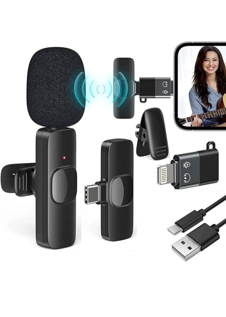 ميكروفون لاسلكي  متوافق مع جميع منافذ لايتنينج من نوع سي مثل الموبايل والكاميرا واللاب توب